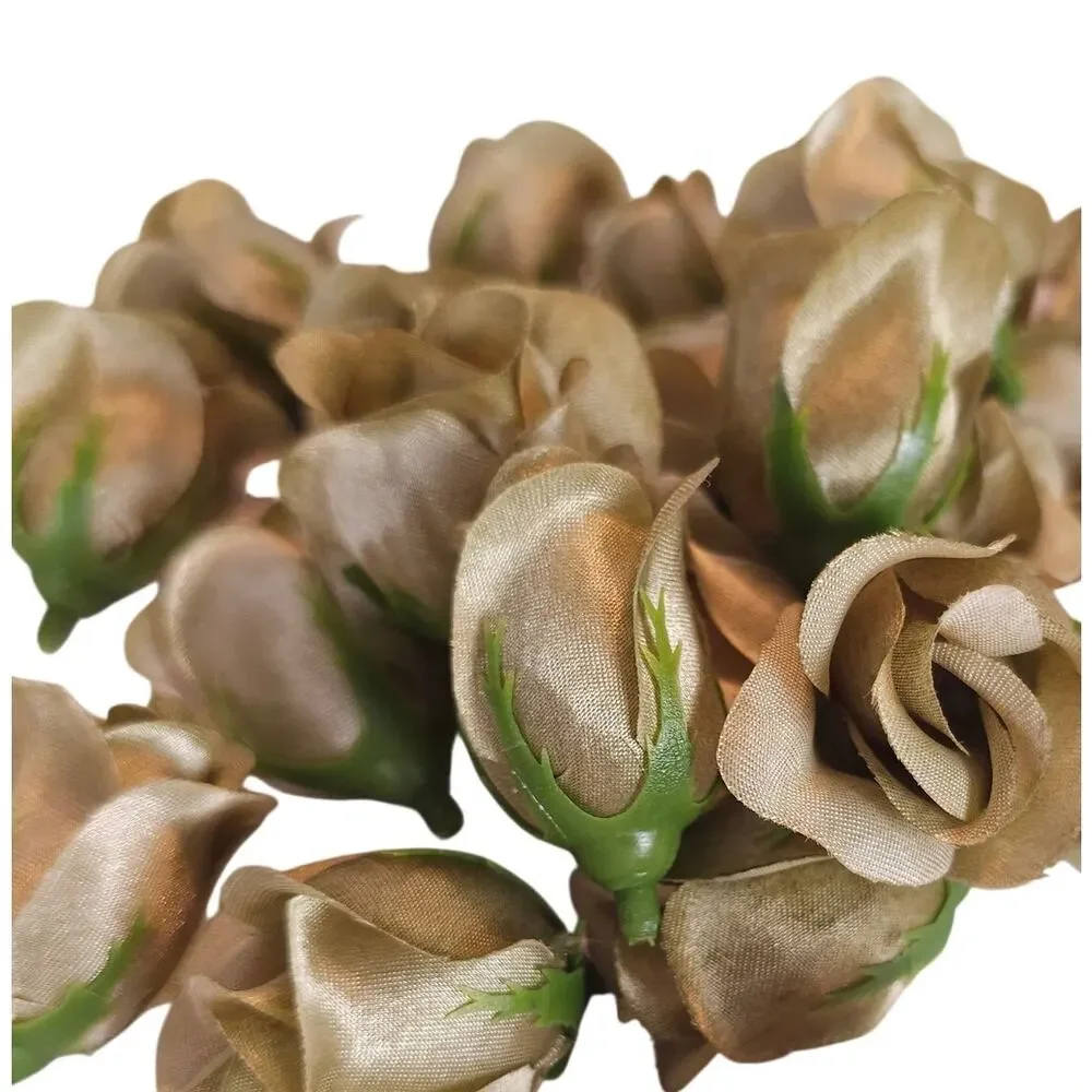 50 Moss Olive Green Satin Rose Buds Stemless Wedding Floral Craft DIY 2
